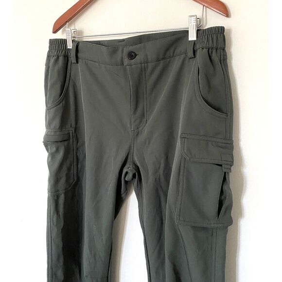 Fleece Lined Green Utility Cargo Pants Drawstring Pockets Wintercore Sz L (14) - Picture 9 of 10